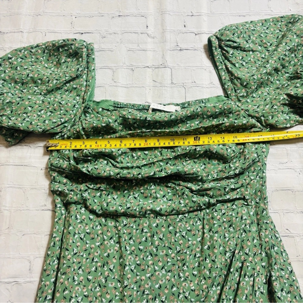 ASTR The Label Green Floral Square Neck Bubble Sleeve Midi Dress - Size XL - Picture 10 of 14